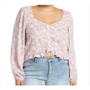 Abound Cinched‎ Floral Blouse Pink L